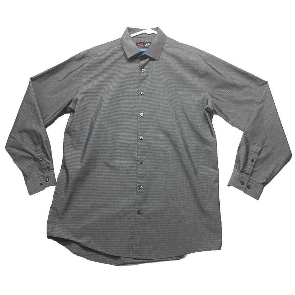 J.Ferrar Dress Shirt Mens Large 16-16.5 Gray Coolmax Cotton Stretch Slim Fit